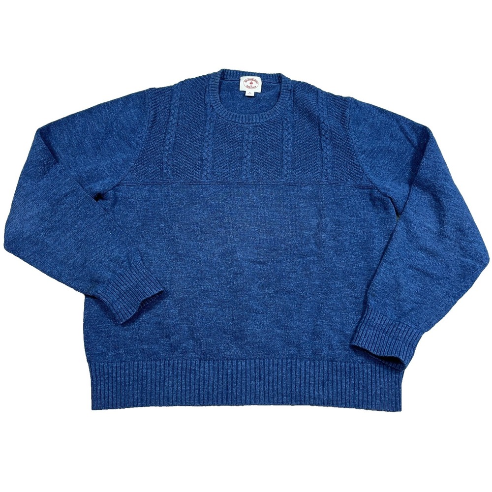 Brooks Brothers Sweater Men XL Blue Crewneck Grandpa Textured Cotton Rib Golf